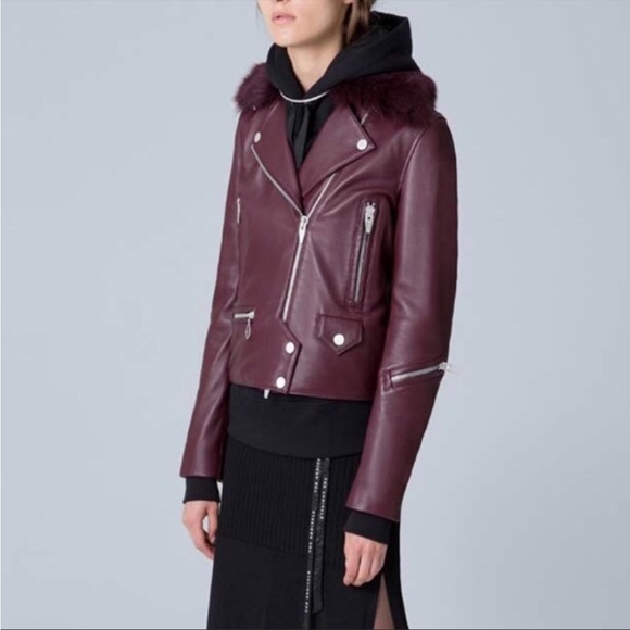 Excellent barely worn The Arrivals leather moto jacket size small burgundy - Picture 2 of 7